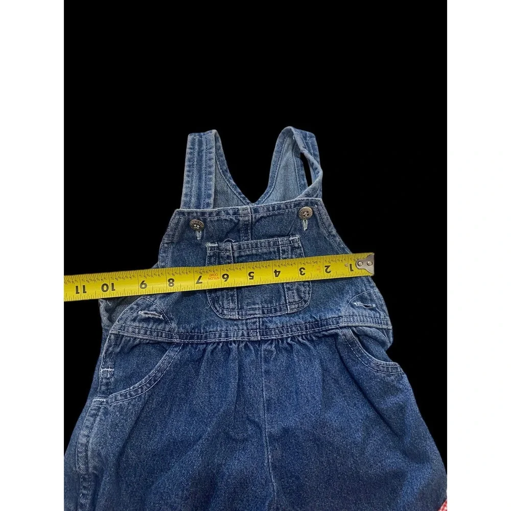 Oshkosh B'Gosh Denim Jean Shortalls Overalls Size 12M Red Gingham Bottom Vintage